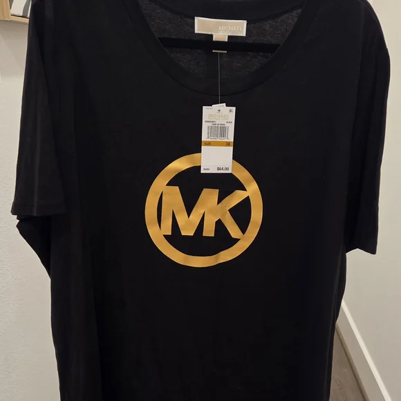 Michael Kors Black Tee with Gold MK Logo 3X NWT - Picture 1 of 1